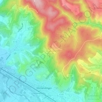Topografische Karte Wöpplinsberg, Höhe, Relief
