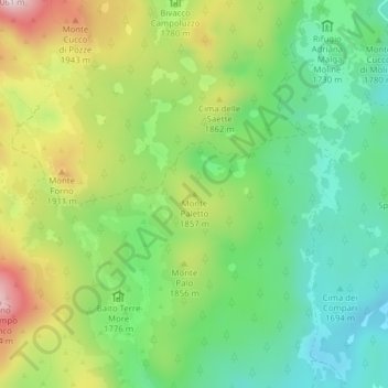 Topografische Karte Monte Paletto, Höhe, Relief