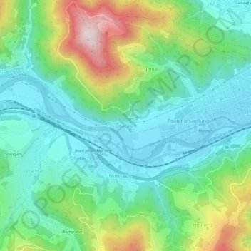 Topografische Karte Oberdorf, Höhe, Relief