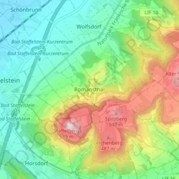 Topografische Karte Romansthal, Höhe, Relief