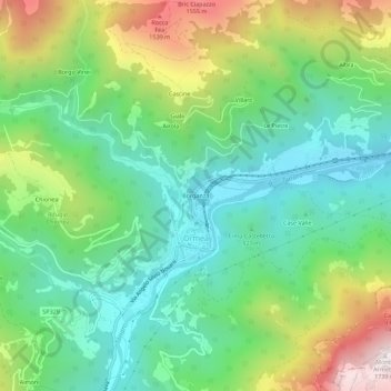 Topografische Karte Borganza, Höhe, Relief