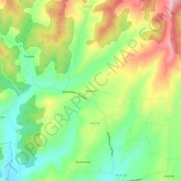 Topografische Karte Krasniq, Höhe, Relief
