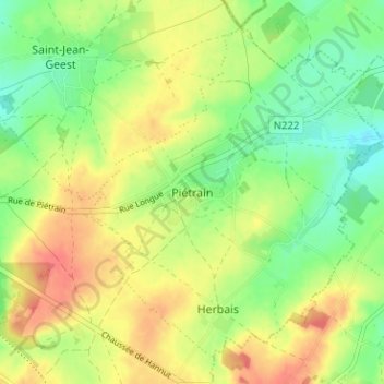 Topografische Karte Piétrain, Höhe, Relief