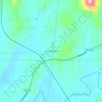 Topografische Karte Linha Geraldo, Höhe, Relief