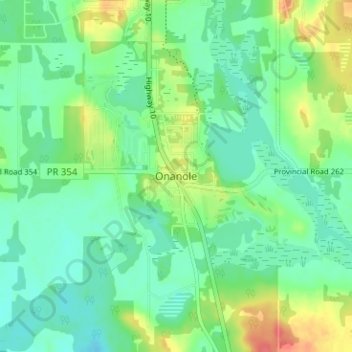Topografische Karte Onanole, Höhe, Relief