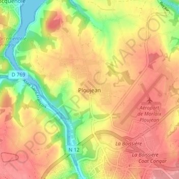 Topografische Karte Ploujean, Höhe, Relief