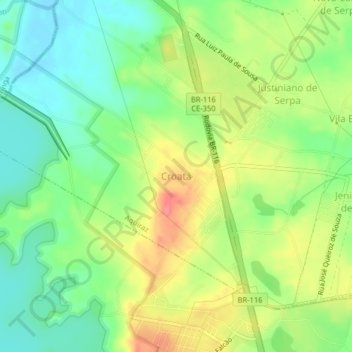 Topografische Karte Croatá, Höhe, Relief