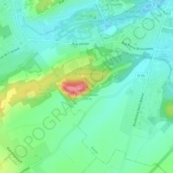 Topografische Karte Terril des Pinchonvalles, Höhe, Relief