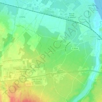 Topografische Karte Pruneyron, Höhe, Relief