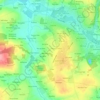 Topografische Karte Trevisquin, Höhe, Relief