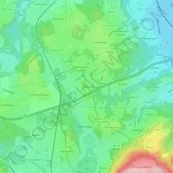 Topografische Karte Pfaffing, Höhe, Relief