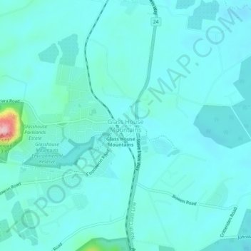 Topografische Karte Glass House Mountains, Höhe, Relief