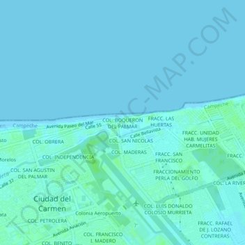 Topografische Karte COL. BOQUERON DEL PALMAR, Höhe, Relief