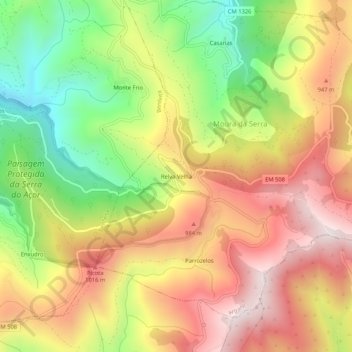 Topografische Karte Relva Velha, Höhe, Relief