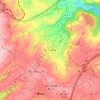 Topografische Karte Alzheim, Höhe, Relief