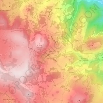 Topografische Karte Manson, Höhe, Relief