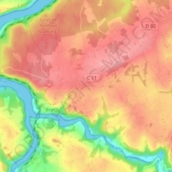 Topografische Karte Penhoat, Höhe, Relief