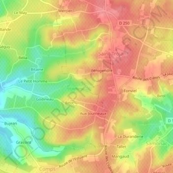 Topografische Karte Source de la Chenelle, Höhe, Relief