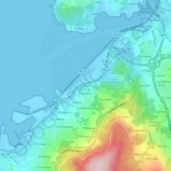Topografische Karte A Sartán, Höhe, Relief