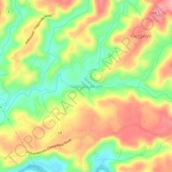 Topografische Karte Nelliyadukkam, Höhe, Relief