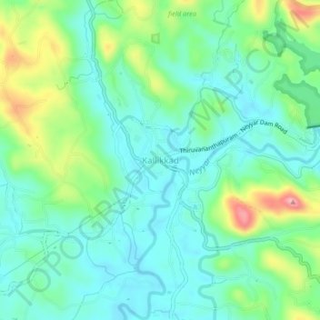 Topografische Karte Kallikkad, Höhe, Relief