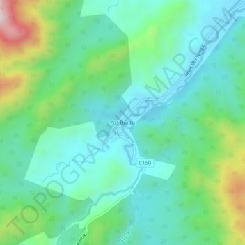 Topografische Karte Pos Buntu, Höhe, Relief