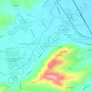 Topografische Karte Villa Musone, Höhe, Relief