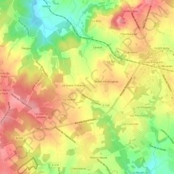 Topografische Karte Arthugéras, Höhe, Relief