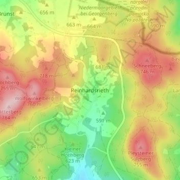 Topografische Karte Reinhardsrieth, Höhe, Relief