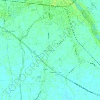 Topografische Karte Vangadizza, Höhe, Relief