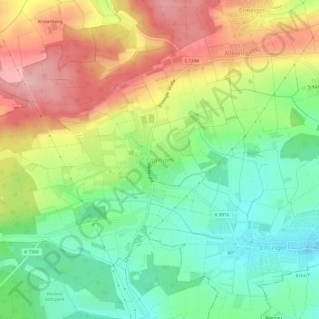 Topografische Karte Eggingen, Höhe, Relief