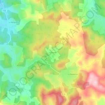 Topografische Karte Le Domal, Höhe, Relief