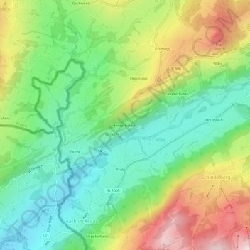 Topografische Karte Hinterhalden, Höhe, Relief