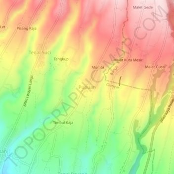 Topografische Karte Pupuan, Höhe, Relief