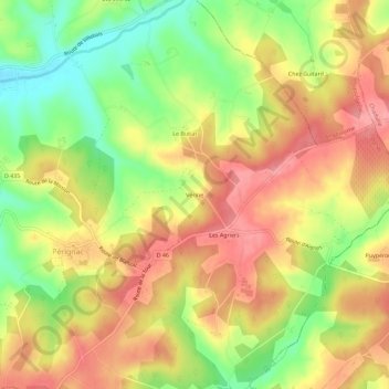 Topografische Karte Vérine, Höhe, Relief