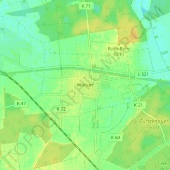 Topografische Karte Woltorf, Höhe, Relief