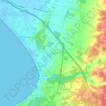 Topografische Karte Ses Cadenes, Höhe, Relief
