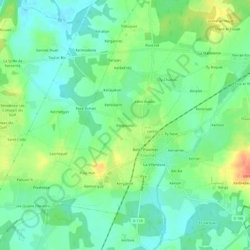Topografische Karte Kergounio, Höhe, Relief