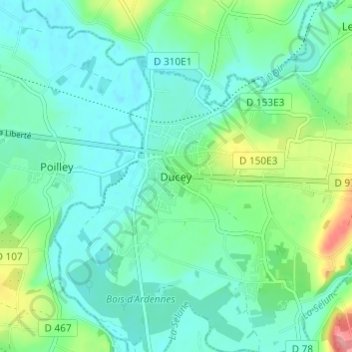 Topografische Karte Ducey, Höhe, Relief