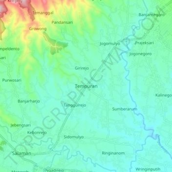 Topografische Karte Tempuran, Höhe, Relief
