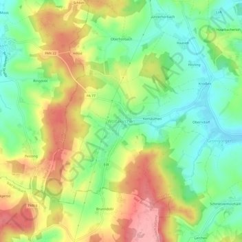 Topografische Karte Wolfakirchen, Höhe, Relief