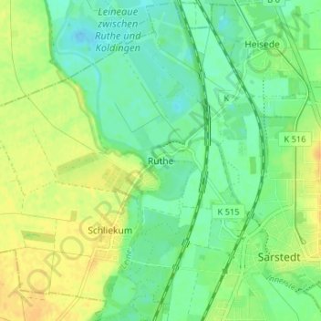 Topografische Karte Ruthe, Höhe, Relief