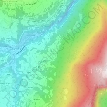 Topografische Karte Comano, Höhe, Relief