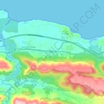 Topografische Karte Riego, Höhe, Relief