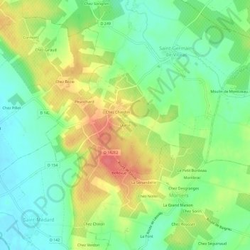 Topografische Karte Ourse, Höhe, Relief