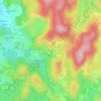 Topografische Karte Orladeix, Höhe, Relief