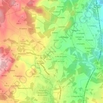 Topografische Karte Cerceda, Höhe, Relief