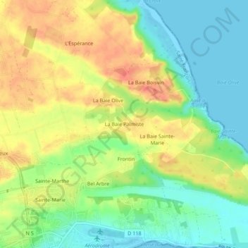 Topografische Karte La Baie Palmiste, Höhe, Relief