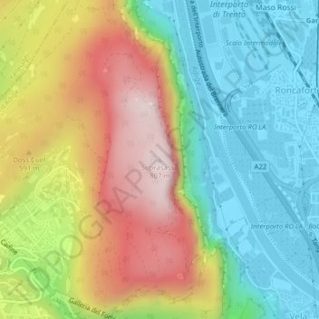 Topografische Karte Soprasasso, Höhe, Relief