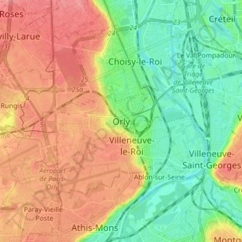 Topografische Karte Orly, Höhe, Relief